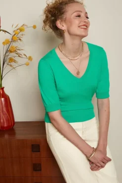King Louie Tops & Shirts<Agnes V Puff Top Cottonclub Delphinium Green
