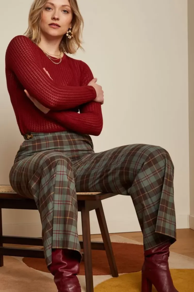 King Louie Broeken<Alba Pants Jones Check Smoke Green