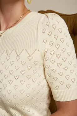 King Louie Tops & Shirts<Bella Knit Top Heart Ajour Cream