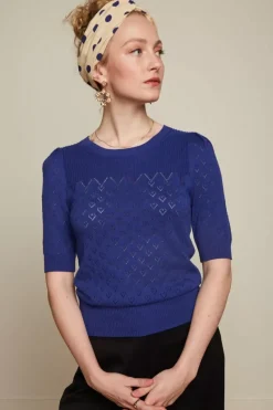 King Louie Tops & Shirts<Bella Knit Top Heart Ajour Dazzling Blue