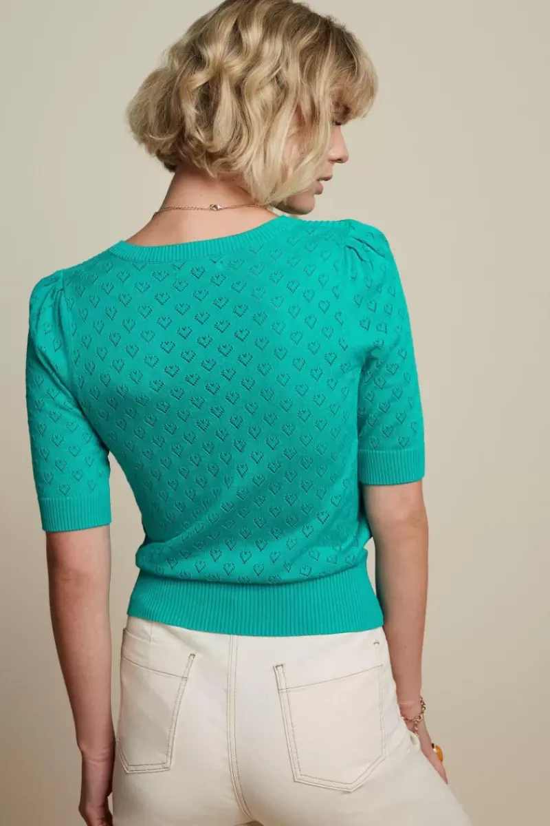 King Louie Tops & Shirts<Bella Knit Top Heart Ajour Aqua Green