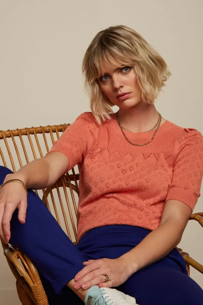 King Louie Tops & Shirts<Bella Knit Top Heart Ajour Langoustino Orange