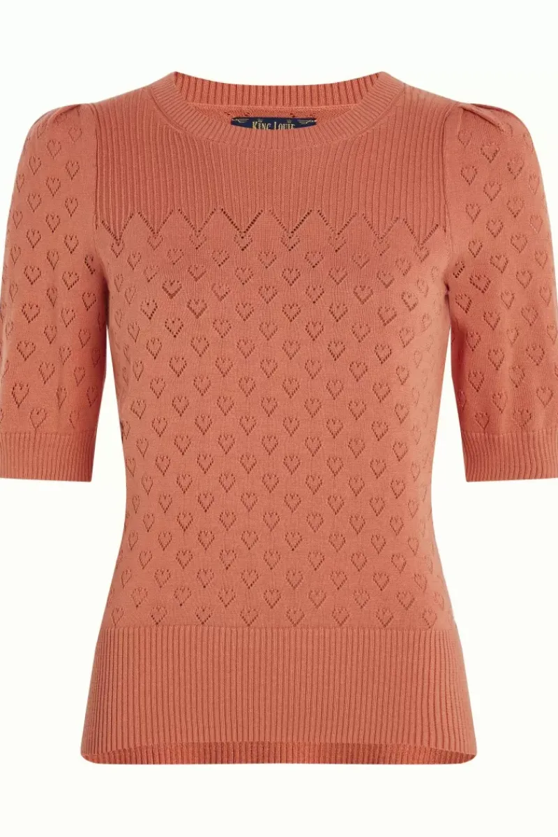 King Louie Tops & Shirts<Bella Knit Top Heart Ajour Langoustino Orange