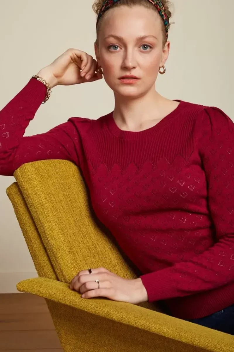 King Louie Tops & Shirts<Bella Top Heart Ajour Beaujolais Red