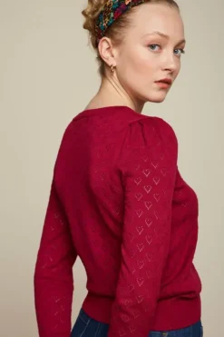 King Louie Tops & Shirts<Bella Top Heart Ajour Beaujolais Red