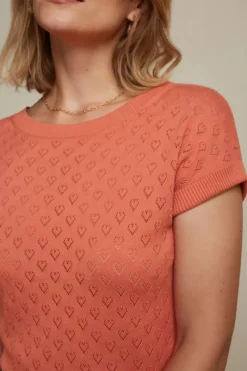 King Louie Tops & Shirts<Boatneck Top Heart Ajour Bci Langoustino Orange