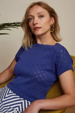 King Louie Tops & Shirts<Boatneck Top Heart Ajour Bci Dazzling Blue