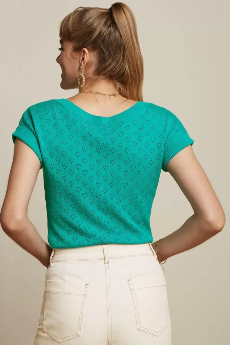 King Louie Tops & Shirts<Boatneck Top Heart Ajour Bci Aqua Green