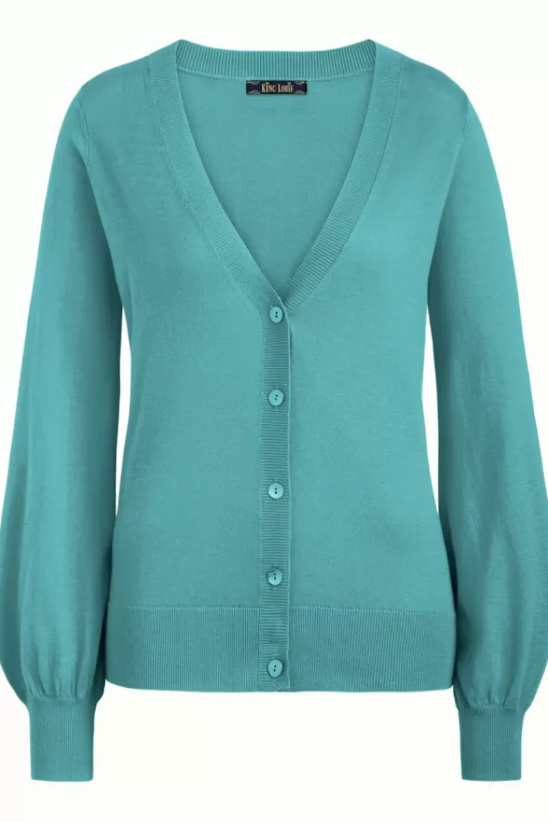 King Louie Vesten<Cardi Deep V Long Cottonclub Matcha Green