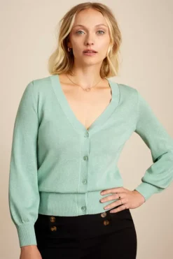 King Louie Vesten<Cardi Deep V Long Organic Lapis Foam Green