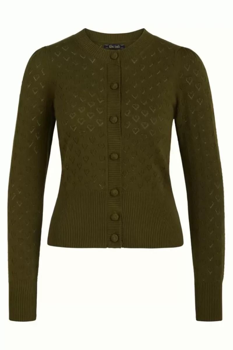 King Louie Vesten<Cardi Puff Heart Ajour Olive Green