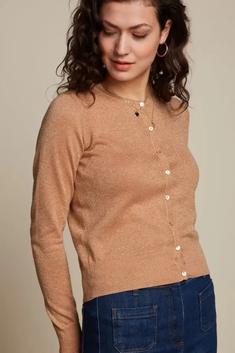 King Louie Vesten<Cardi Roundneck Organic Lapis Dusty Coral