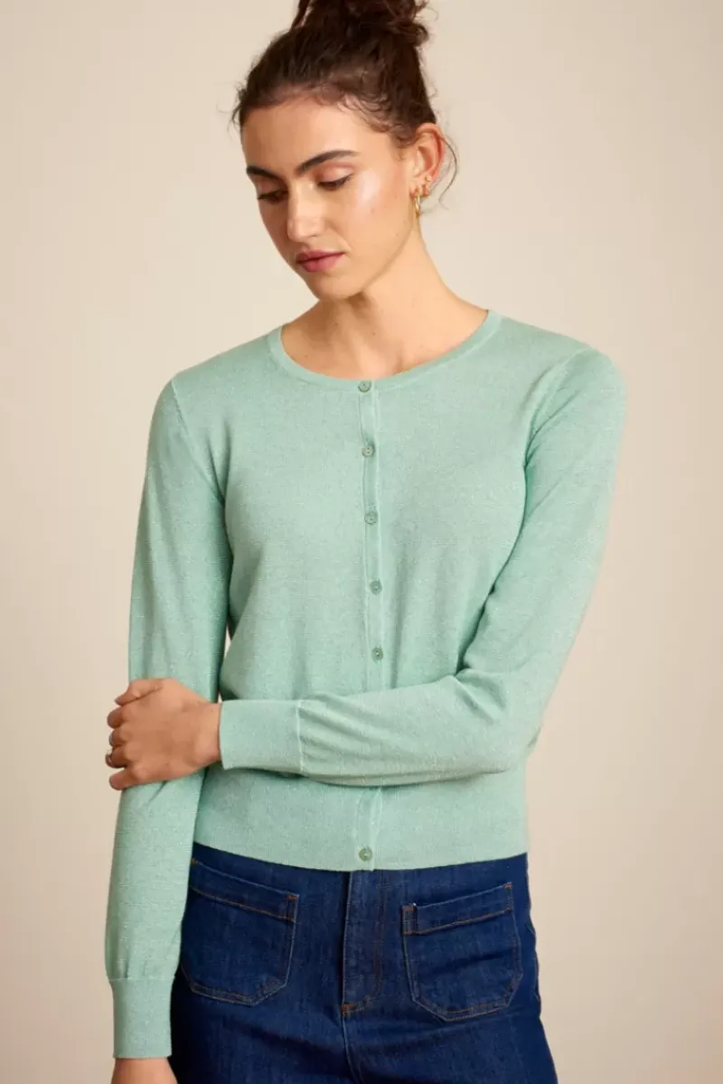 King Louie Vesten<Cardi Roundneck Organic Lapis Foam Green