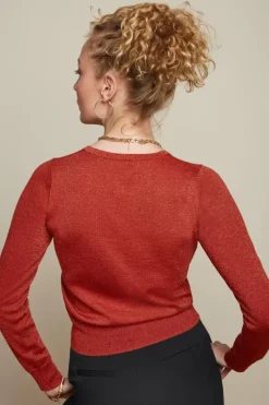 King Louie Vesten<Cardi Roundneck Organic Lapis Sienna Red