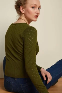 King Louie Vesten<Cardi V Heart Ajour Bci Olive Green