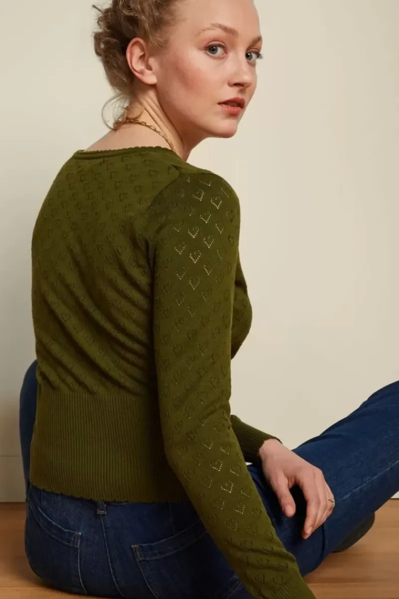 King Louie Vesten<Cardi V Heart Ajour Bci Olive Green