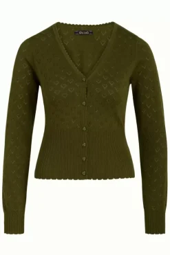 King Louie Vesten<Cardi V Heart Ajour Bci Olive Green