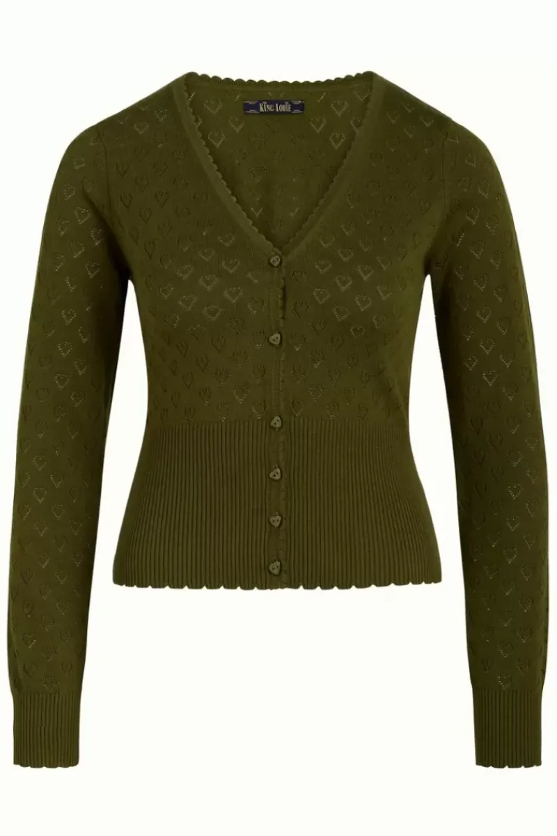 King Louie Vesten<Cardi V Heart Ajour Bci Olive Green