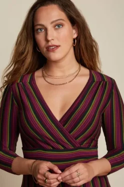 King Louie Jurken<Cecil Dress Prosecco Stripe Magenta Purple
