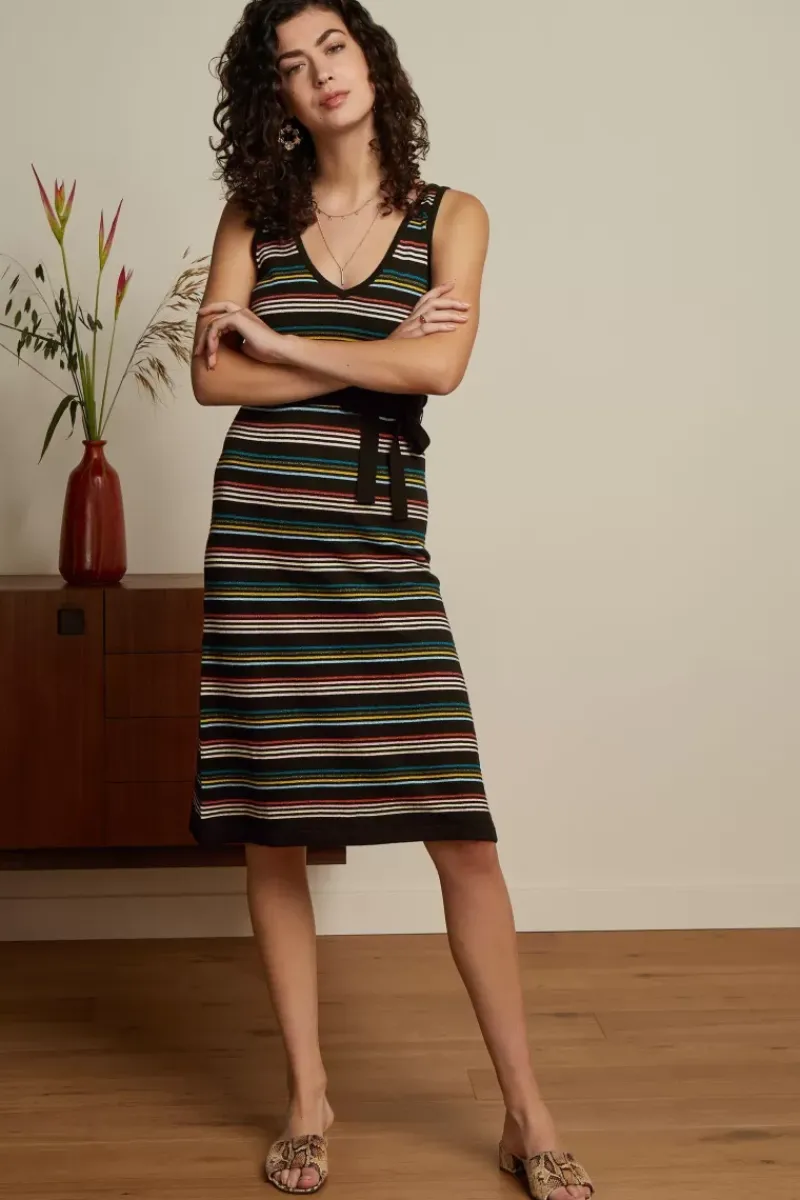 King Louie Jurken<Deep V Knit Dress Riera Stripe Black