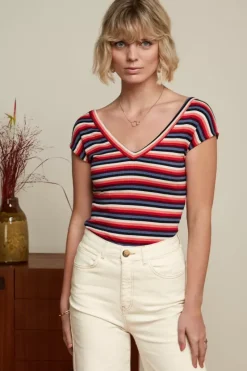 King Louie Tops & Shirts<Double V Top Ocra Stripe Poppy Red