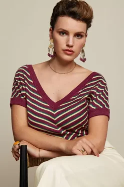 King Louie Tops & Shirts<Double V Top Ruiz Stripe Beaujolais Red