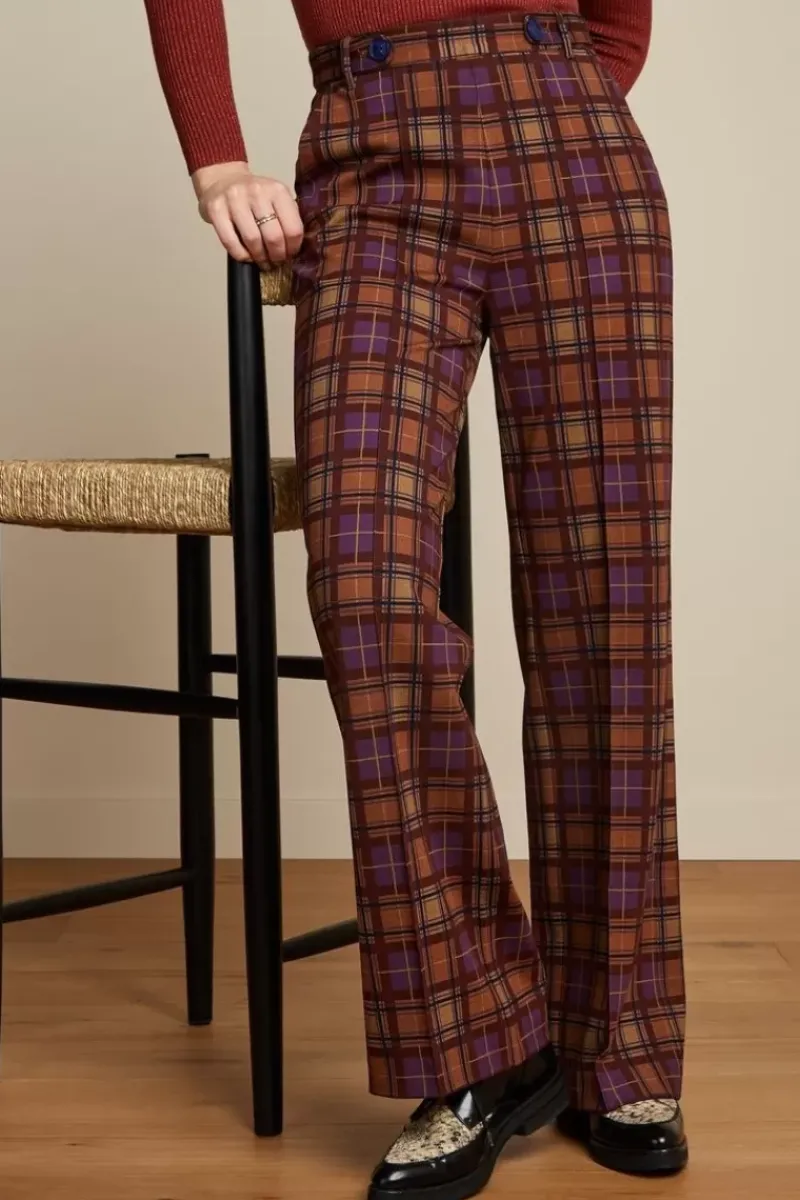 King Louie Broeken<Garbo Pintuck Pants Ny Check Merlot Brown