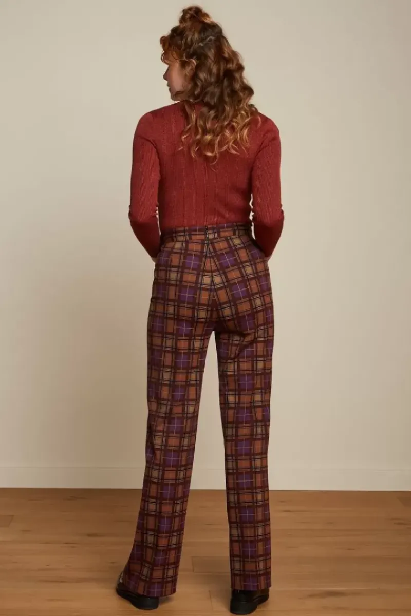 King Louie Broeken<Garbo Pintuck Pants Ny Check Merlot Brown