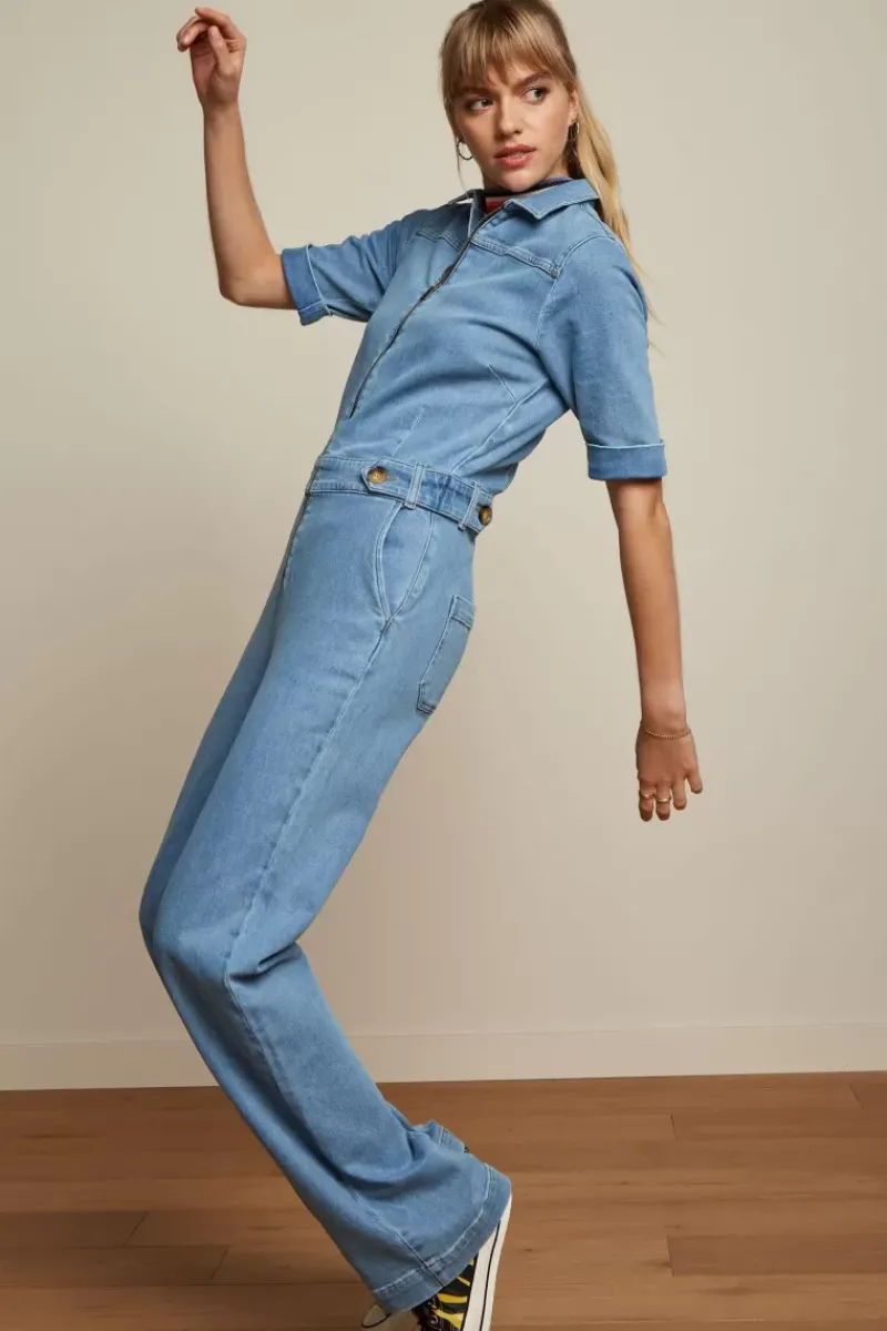 King Louie Jumpsuits<Garbo Zip Jumpsuit Strata Denim Heaven Blue