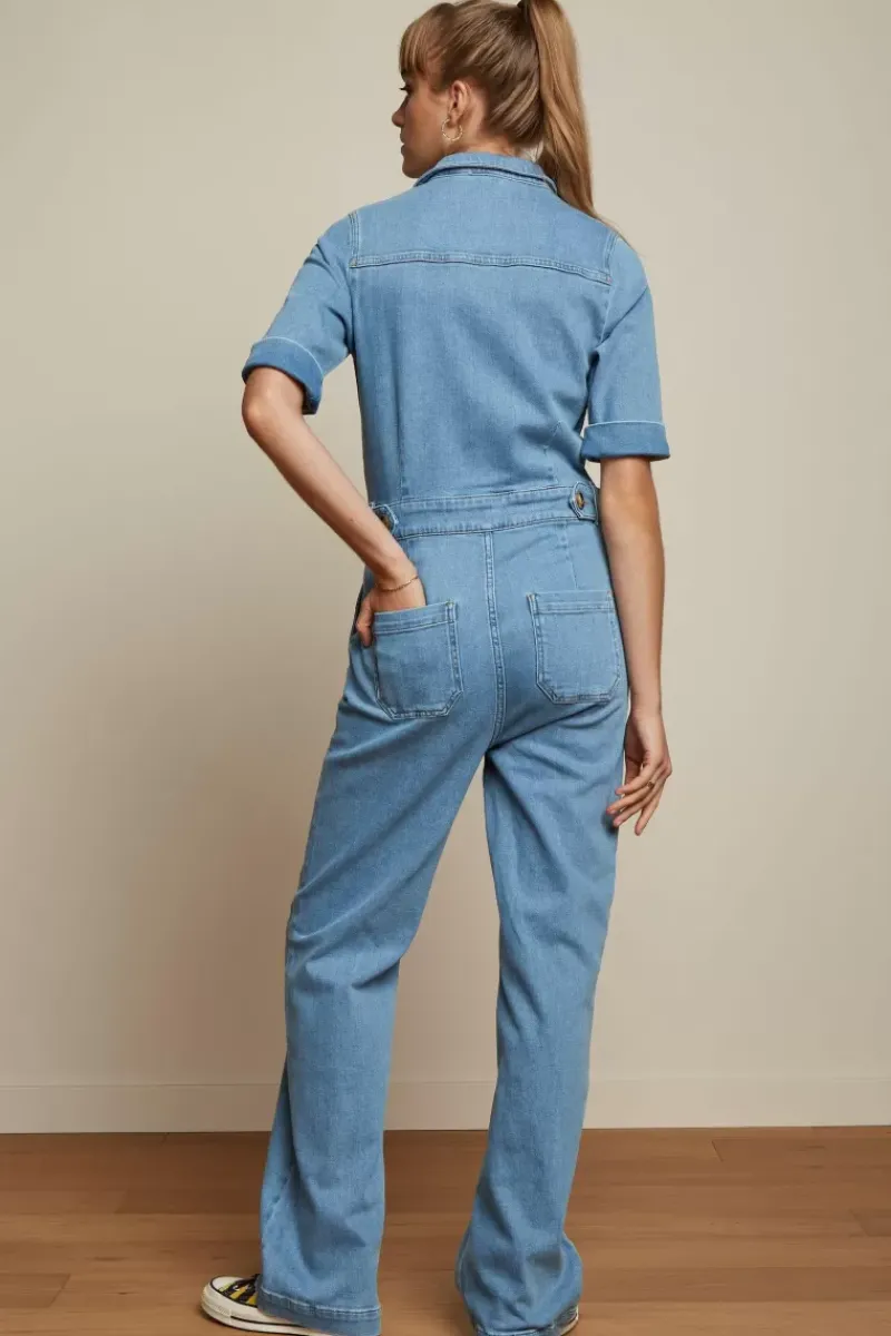 King Louie Jumpsuits<Garbo Zip Jumpsuit Strata Denim Heaven Blue