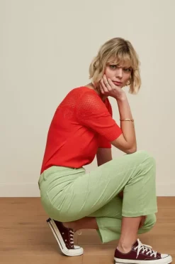 King Louie Broeken<High Waist Zip Pants Babyrib Basil Green