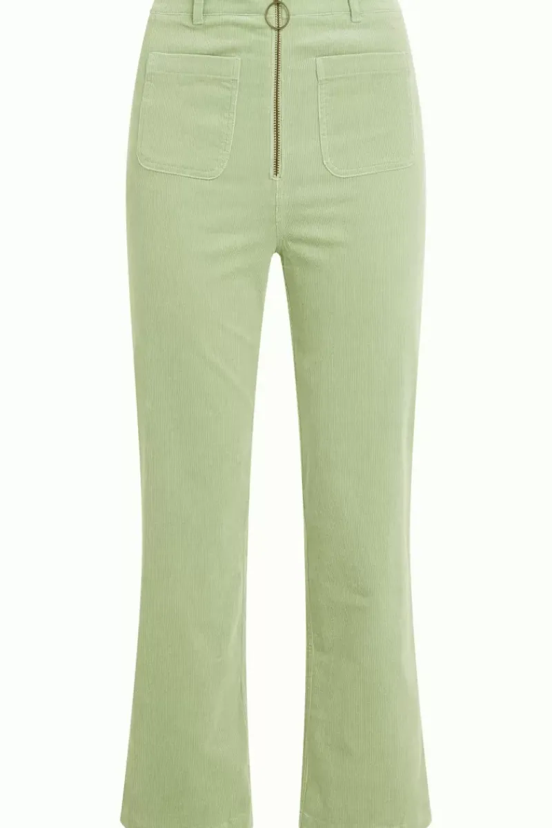 King Louie Broeken<High Waist Zip Pants Babyrib Basil Green