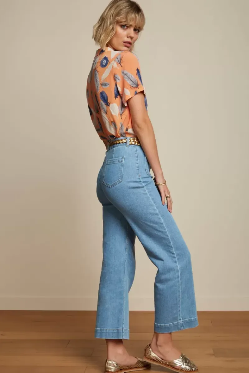 King Louie Broeken<High Waisted Pocket Pants Strata Denim Heaven Blue