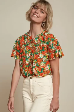 King Louie Blouses<Lisa Flared Blouse Keylime Spicy Orange