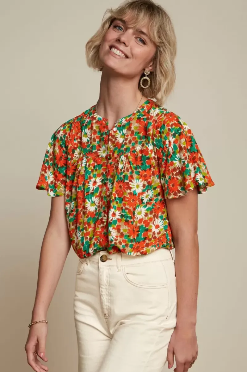 King Louie Blouses<Lisa Flared Blouse Keylime Spicy Orange
