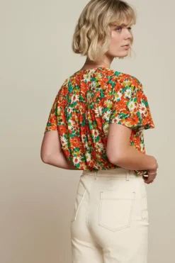 King Louie Blouses<Lisa Flared Blouse Keylime Spicy Orange