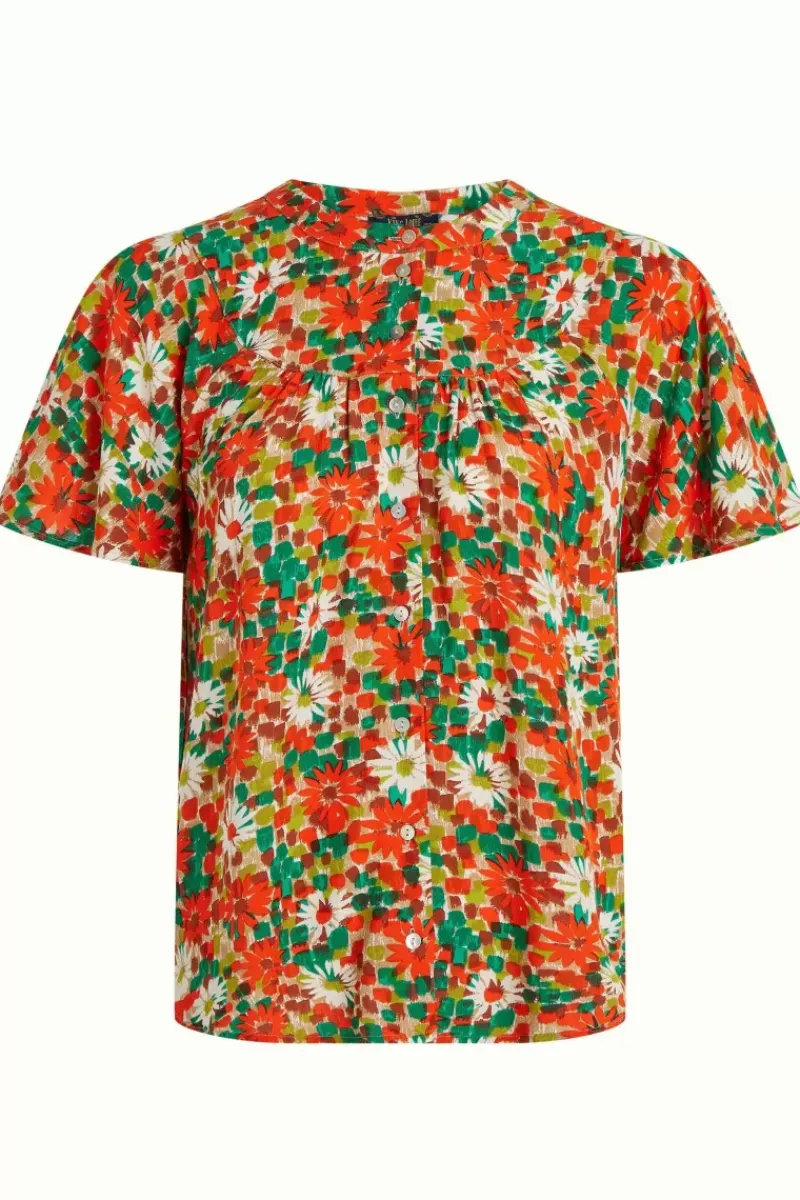 King Louie Blouses<Lisa Flared Blouse Keylime Spicy Orange