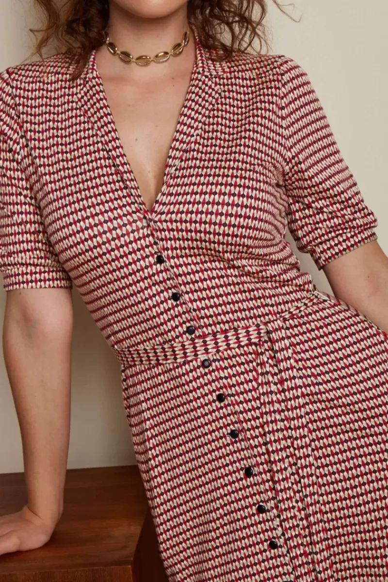 King Louie Jurken<Lola Button Dress Callaloo Chili Red