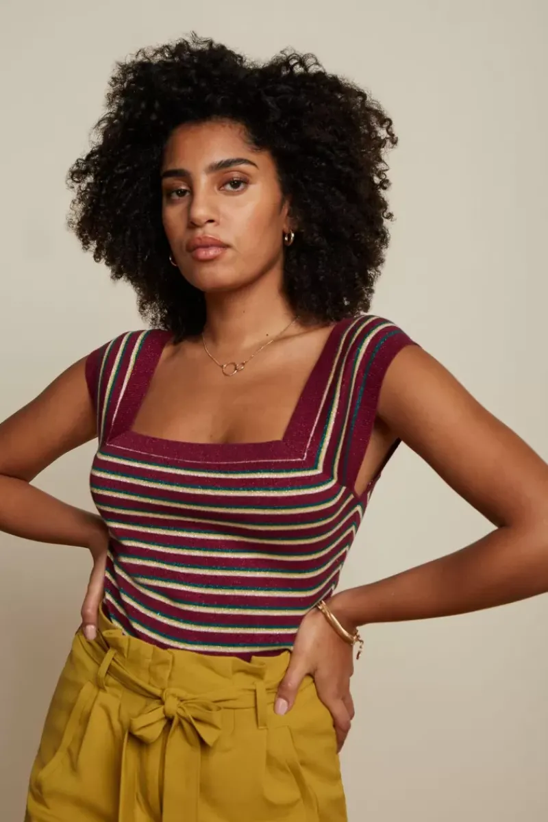 King Louie Tops & Shirts<Marie Rib Top Ruiz Stripe Beaujolais Red