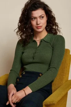 King Louie Tops & Shirts<Polo Rib Top Lapis Kale Green