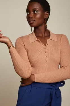 King Louie Tops & Shirts<Polo Rib Top Lapis Dusty Coral