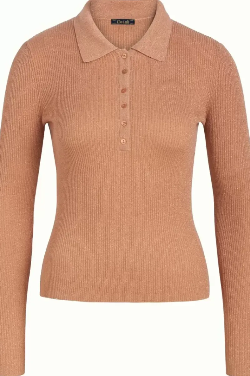 King Louie Tops & Shirts<Polo Rib Top Lapis Dusty Coral