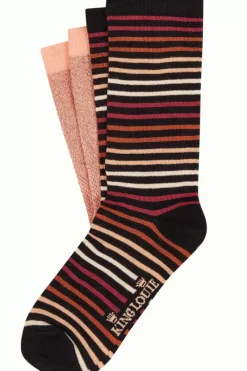 King Louie Vintage Accessoires<Socks 2-Pack Mariani Stripe Coral Orange