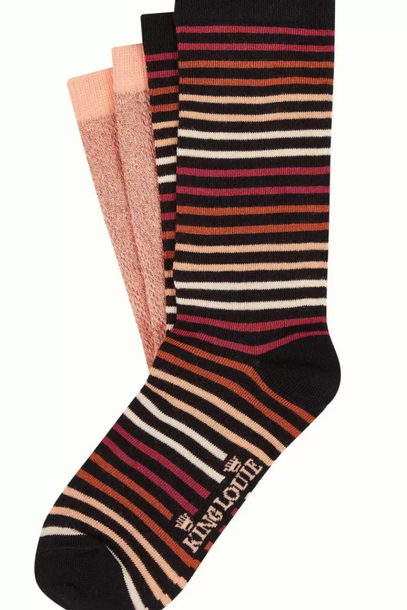 King Louie Vintage Accessoires<Socks 2-Pack Mariani Stripe Coral Orange