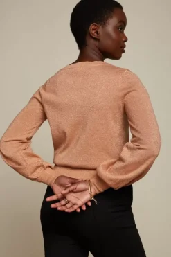 King Louie Truien<V Neck Bell Sleeve Top Lapis Dusty Coral