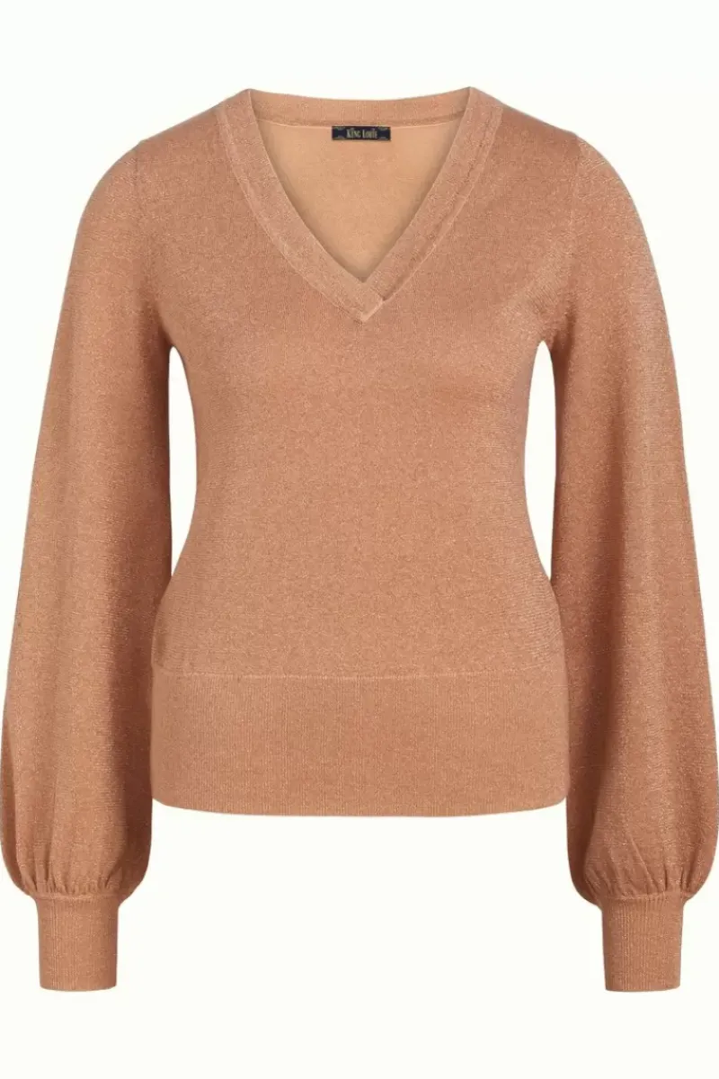King Louie Truien<V Neck Bell Sleeve Top Lapis Dusty Coral